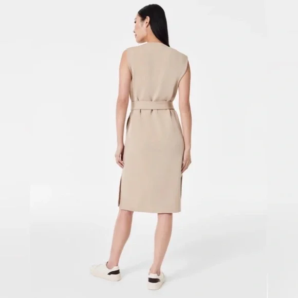 SPANX AirEssentials Tank‎ Dress Tahini Scuba Knit Sleeveless Belted NWT Size L - Picture 2 of 8